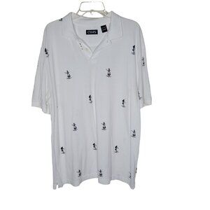 Chaps Men's XL White Hula Girl Short Sleeve Vneck 1/4 Button Cotton Polo Shirt